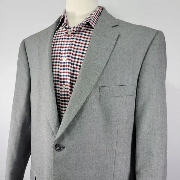Saddelbred Men's Sport Coat Blazer Two Button Gray Polyester Viscose‎ 48R